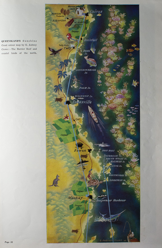 Illustrated map of Queensland coast (Queensland Annual 1949)